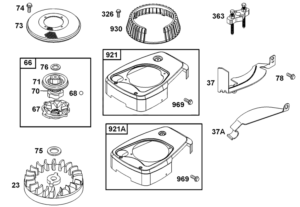 Flywheel Group, Covers Diagram and Parts List for 10C902-2033-XX  Briggs and Stratton Engine